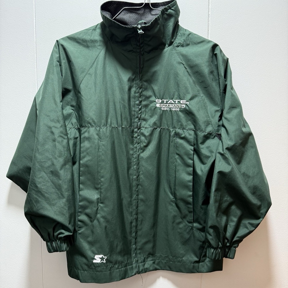 Vintage Team Starter Green Michigan State Spartans Windbreaker‎ Kids Small 8/10
